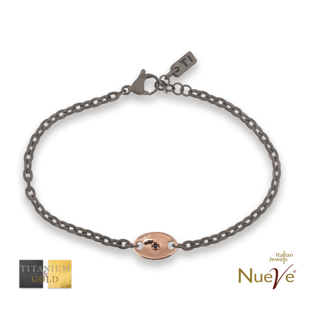 Bracciale Titanio e Oro 9 kt con diam.ti neri * Nautica * - NUEVE GIOIELLI