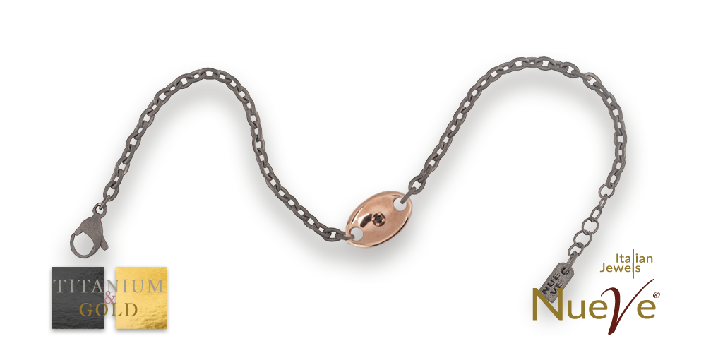 Bracciale Titanio e Oro 9 kt con diam.ti neri * Nautica * - NUEVE GIOIELLI