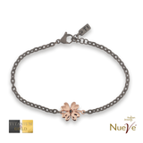 Bracciale Titanio e Oro 9 kt con diam.ti neri * Fortuna "Quadrifoglio" * - NUEVE GIOIELLI