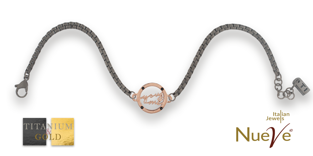Bracciale Titanio e Oro 9 kt con diam.ti neri * You & Me * - NUEVE GIOIELLI