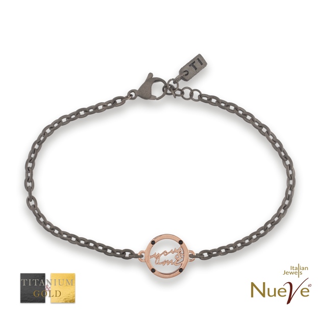 Bracciale Titanio e Oro 9 kt con diam.ti neri * You & Me * - NUEVE GIOIELLI