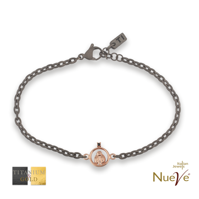 Bracciale Titanio e Oro 9 kt con diam.ti neri * Fortuna "Coccinella" * - NUEVE GIOIELLI