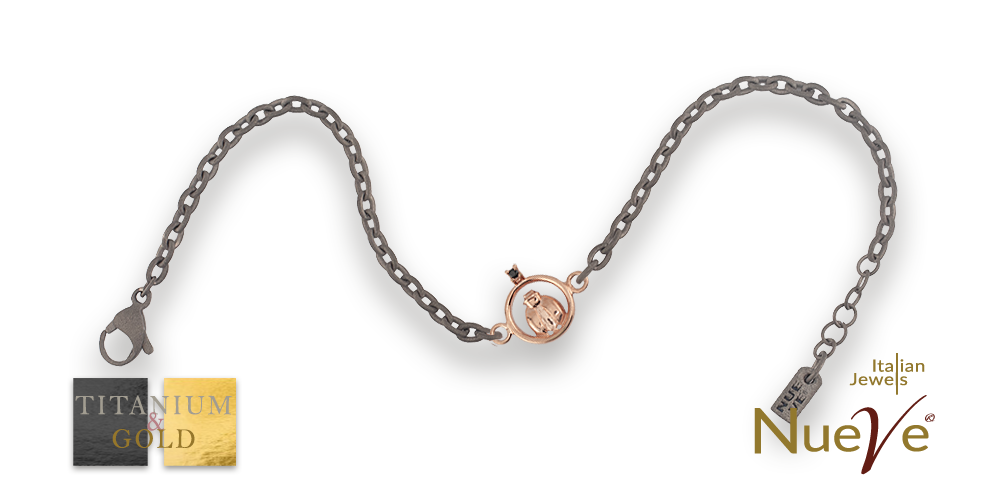 Bracciale Titanio e Oro 9 kt con diam.ti neri * Fortuna "Coccinella" * - NUEVE GIOIELLI