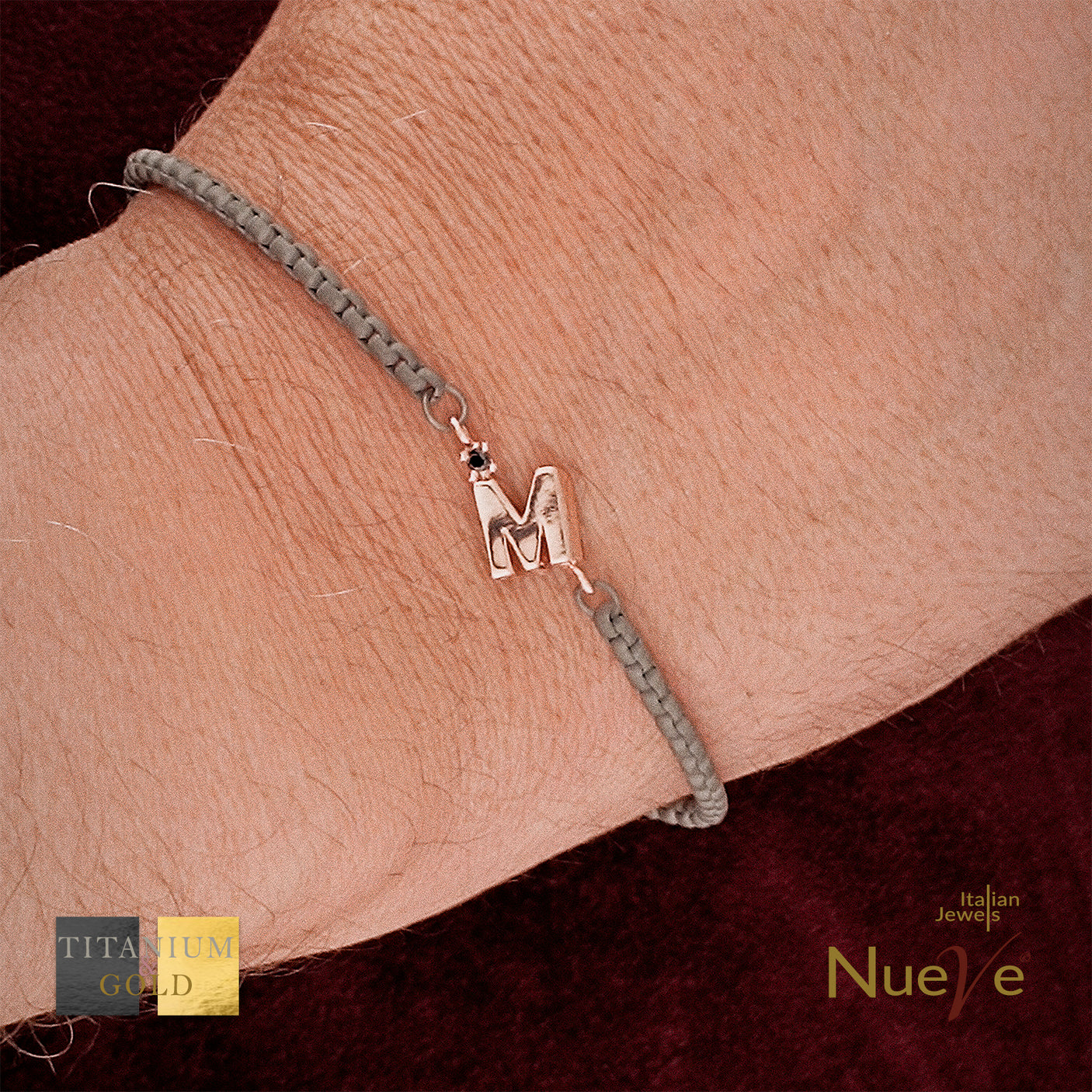 Bracciale Titanio e Oro 9 kt con diam.ti neri * Lettere 3D * - NUEVE GIOIELLI