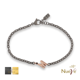 Bracciale Titanio e Oro 9 kt con diam.ti neri * Lettere 3D * - NUEVE GIOIELLI