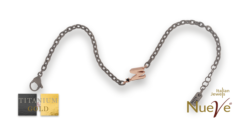 Bracciale Titanio e Oro 9 kt con diam.ti neri * Lettere 3D * - NUEVE GIOIELLI