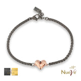 Bracciale Titanio e Oro 9 kt con diam.ti neri * Cuore * - NUEVE GIOIELLI