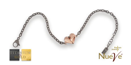Bracciale Titanio e Oro 9 kt con diam.ti neri * Cuore * - NUEVE GIOIELLI