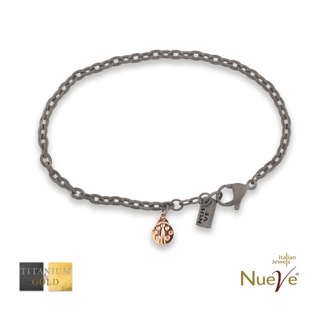 Bracciale Titanio e Oro 9 kt * Charms "Coccinella" * - NUEVE GIOIELLI
