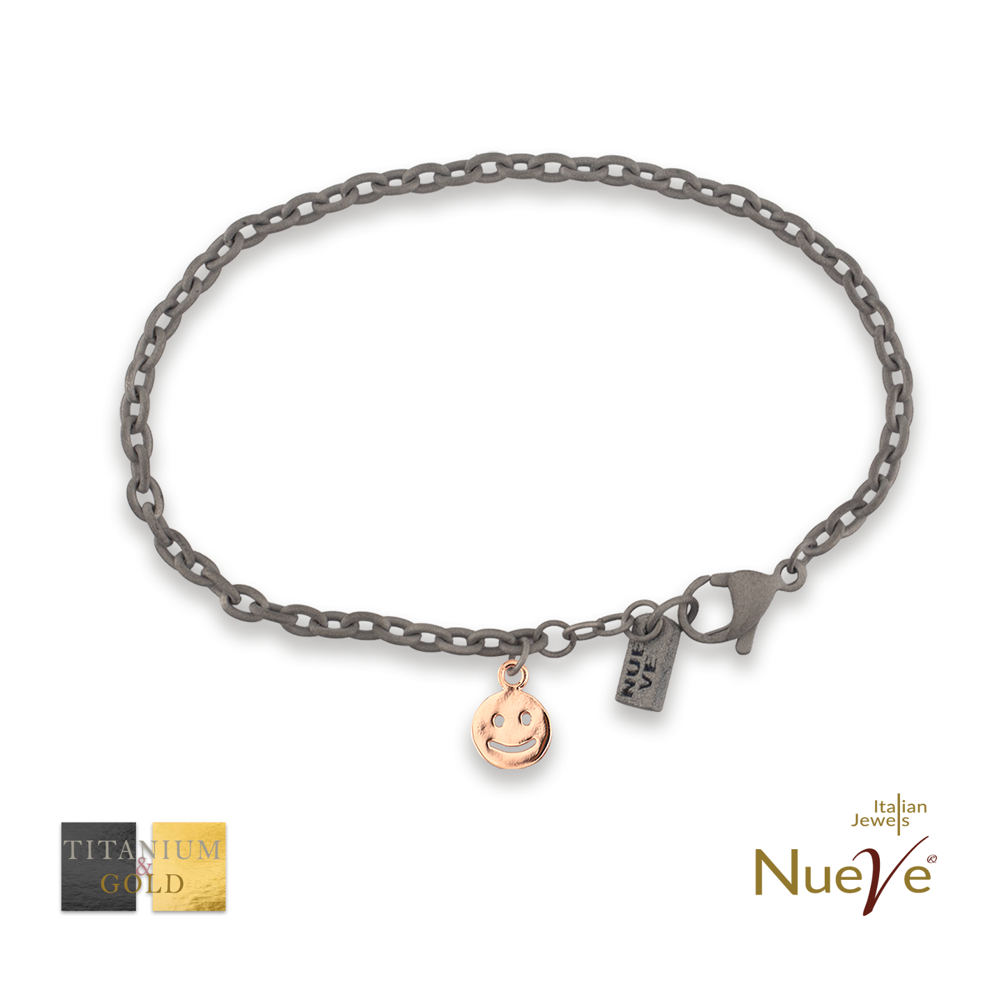 Bracciale Titanio e Oro 9 kt * Charms "Smile" * - NUEVE GIOIELLI