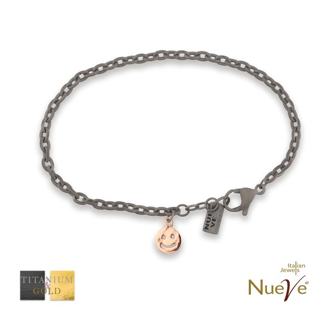 Bracciale Titanio e Oro 9 kt * Charms "Smile" * - NUEVE GIOIELLI