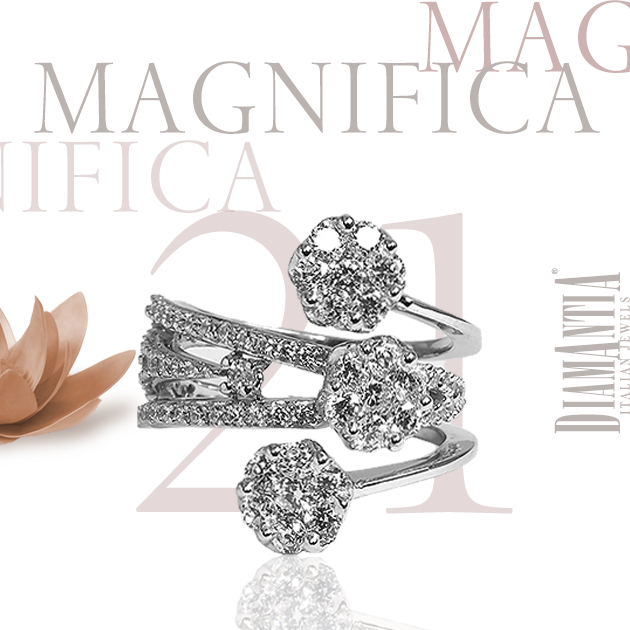 DIAMANTIA | Magnifica 2021 Collections. La straordinaria collezione Magnifica a forma di fiore, che sale al cielo. Uno straordinario lavoro di cesellatura del castone per una luce irresistibile.